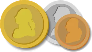 Gold, silver and bronze coins stacked side by side