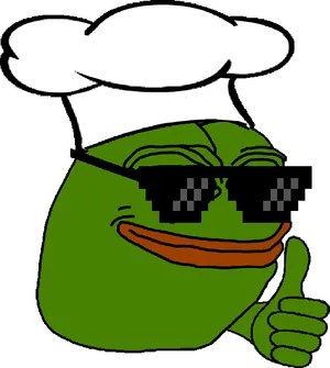Pepe mit Kochmütze und Pixel-Sonnenbrille, der den Daumen hebt